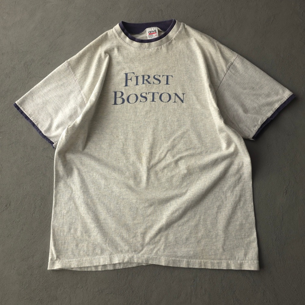 Vintage 90s Anvil Grey First Boston T-shirt XL Ringer Double Collar
